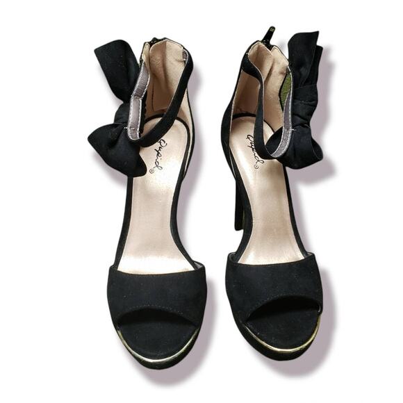 Qupid Peep Toe Ankle Strap Bow Tie Stiletto High Heels - Size 7 - Picture 6 of 9